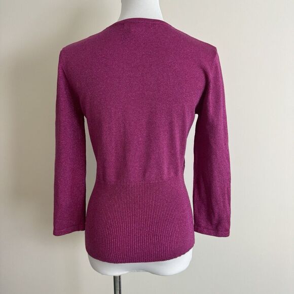 Vintage POPPY Pink Sparkle Knit Sweater Top Size Medium V-Neck Ribbed Silk Blend - Picture 3 of 9